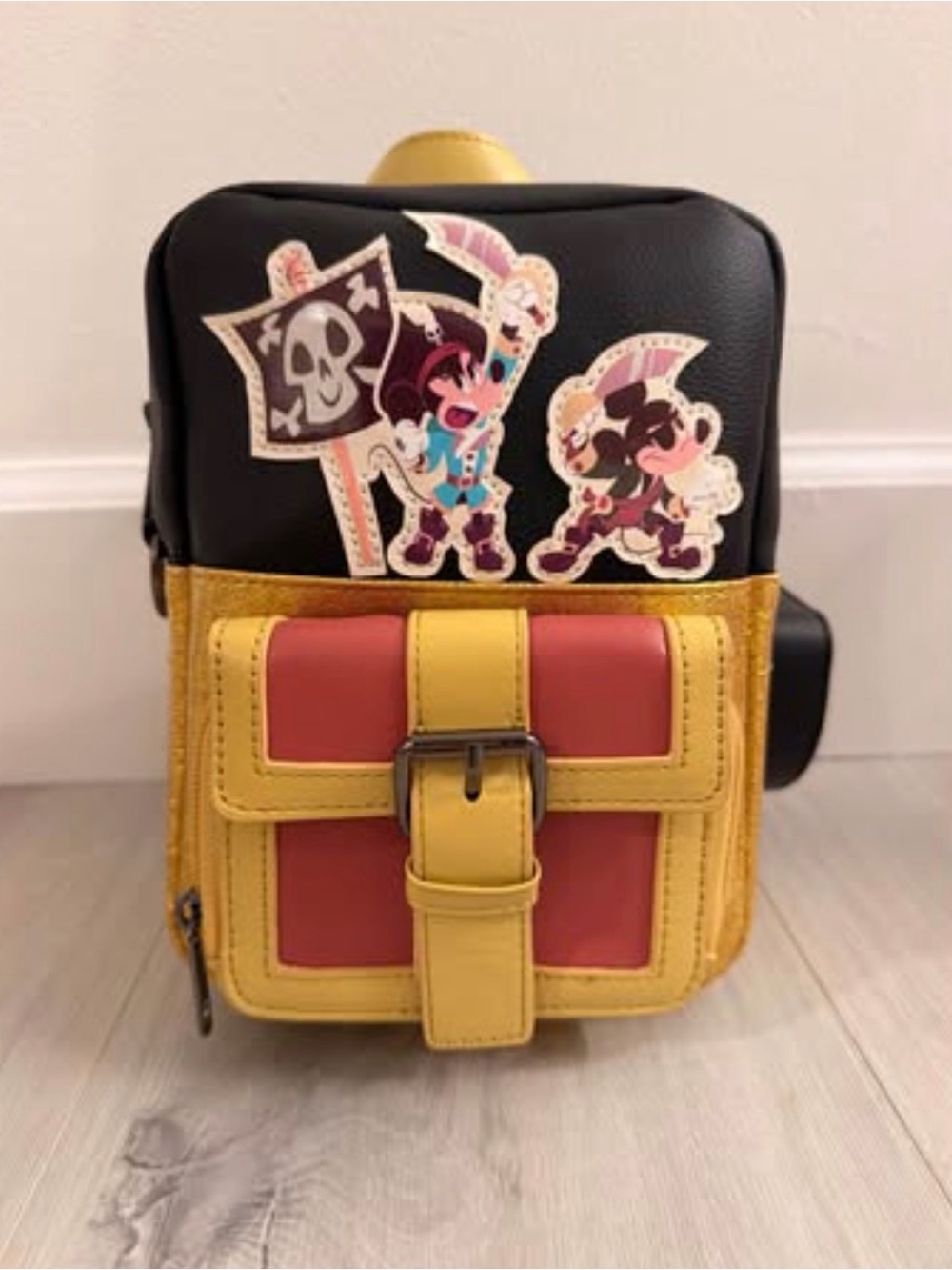 Black and Yellow Mini Crossbody Bag with Red Accent